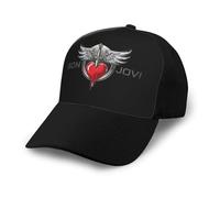 Bon Music Jovi Berretto da baseball con visiera curva impiombata, unisex, regolabile, classico berretto nero, Come nella foto, Taglia unica