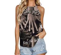 Bon Music Jovi - Canottiera da donna, senza maniche, girocollo, casual, sportiva, elasticizzata, Nero , L