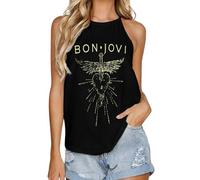 Bon Music Jovi - Canottiera da donna, senza maniche, girocollo, casual, sportiva, elasticizzata, Nero , M