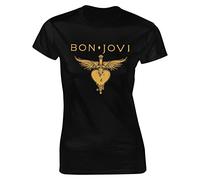 Bon Music Jovi - Maglietta da donna a maniche corte, girocollo, vestibilità classica, casual, sportiva, elasticizzata, nera, Nero , S