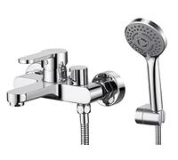 BONADE Rubinetto per vasca da bagno con 3 tipi di getto, miscelatore monocomando con tubo e supporto a parete, per vasca da bagno (cromato)