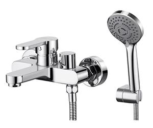 BONADE Rubinetto per vasca da bagno con 3 tipi di getto, miscelatore monocomando con tubo e supporto a parete, per vasca da bagno (cromato)