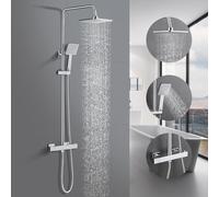 BONADE Sistema doccia con termostato, doccia a pioggia con rubinetto, in acciaio inox, set completo, set doccia con 81-117 cm, asta doccia regolabile, cromato