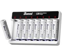 BONAI Batterie ricaricabili al litio AA 8 pezzi 1,5 V 3600 mWh Batteria AA ad alta capacità con caricatore ore batteria veloce AA AAA al litio
