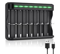 BONAI Caricabatterie Universale Pile Ricaricabili AAA AA C D, USB Carica Rapida LED Display Caricatore con 8 Slot Indipendente Caricabatterie per Batterie Rechargeable Ni-MH Ni-CD