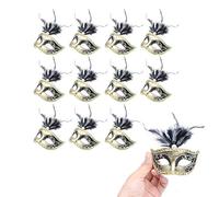 BONAKULA 24 mini maschere decorative per feste in maschera, piume di lusso, maschere veneziane, bomboniere (nero)