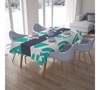 Bonamaison, Antimuffa, Antimacchia, Asciugatura rapida, Impermeabile, Lavabile in lavatrice, 100% Poliestere, Tovaglia Moderno, Turchese, Bianco, 140 x 200 Cm - Progettato e Prodotto in