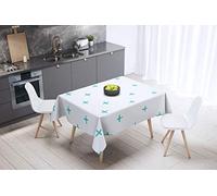 Bonamaison, Antimuffa, Antimacchia, Asciugatura rapida, Impermeabile, Lavabile in lavatrice, 100% Poliestere, Tovaglia Moderno, Turchese, Bianco, 140 x 140 Cm - Progettato e Prodotto in Turchia
