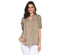 Bonamaison Tunica Senza Maniche con Collo Rotondo e Pieghe sul Davanti Shirt, Beige, L Womens