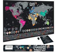 Bonanzana - Mappa del Mondo da Grattare XXL - 70 x 42 cm - 25 Piatti e 197 Bandiere - Poster da Grattare dei Paesi Visitati con Piatti, Luoghi e Graffi - Mappa da Parete Regalo di Viaggio