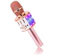 BONAOK Microfono Karaoke Bluetooth, Microfoni Karaoke Wireless 4 in 1, Microfono Karaoke LED per Adulti Dispositivo Karaoke KTV da Casa, Compatibile con Dispositivi Bluetooth iOS Android (Oro Rosa)