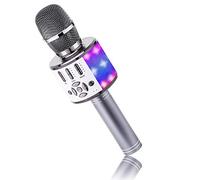 BONAOK Microfono Karaoke Cambia voce, Microfono Colorato per Adulti,Microfono Karaoke Luci e Suoni,Microfono Home KTV Sing, Macchina Karaoke Alternativa, Compatibile con IOS Android (Grigio Siderale)