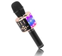 Microfono per Karaoke Senza Fili, Microfono per Karaoke con suono magico BONAOK, Macchina per Karaoke Bluetooth 4 in 1, microfono per Karaoke, per Feste/all'aperto/Viaggi (Oro Nero)