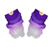 Bonarty Vero Ventaglio di Danza del Ventre in Seta, Colore Sfumato, Ventaglio di bambù, Ventaglio per Donna, Ventaglio A Mano Lunga - Viola + Bianco
