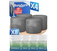 BonAura 4 deumidificatori senza corrente + 8 confezioni di ricarica per umidificatori da 400 g - deumidificatore fino a 40 m² per cantina, bagno, ecc. - Deumidificatore e deumidificatore granulato nel