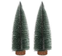 Bonbela 2 Pezzi Mini Albero di Natale Piccolo Albero di Natale Desktop Mini Pino Albero di Natale con Se Nevicata Bianca Basata in Legno Rotondo Rivestito per la Decorazione per la