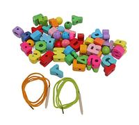 Bonbela 51 Pezzi Perline Alfabeto per Allacciatura Levigatura Fine Superficie Lucida Legno di Faggio Lettere Numeri Simboli con Corde per Coordinazione Occhio-Mano attività