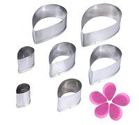 Bonbela 7 forme di fiori, in acciaio inox, gocce d'acqua a forma di biscotti, peonie, petali, fondi, strumenti di decorazione per torte