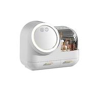 Bonbela Custodia per Trucco con Specchio con Luce a LED, Grande capacità 18 Litri con 2 Cassetti per Riporre Cosmetici Donna (Bianco)