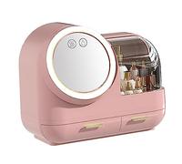 Bonbela Custodia per Trucco con Specchio con Luce a LED, Grande capacità 18 Litri con 2 Cassetti per Riporre Cosmetici Donna (Rosa)