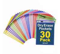 BONBELA Dry Erase Pockets 30 Pack - 10 x 13 Reusable Dry Erase Pocket Sleeves for Work & School Worksheets - Heavy Duty Clear Pocket Sleeves - Quickly Wipe to a Flawless Clean (Multicolor)
