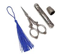 Bonbela Kit Forbici da Ricamo Vintage con Ditale e Custodia per Aghi | Strumenti da Cucito Antichi in Lega, Spazio Compatto per Aghi e Anelli, Adatti per Artigiani e Collezionisti