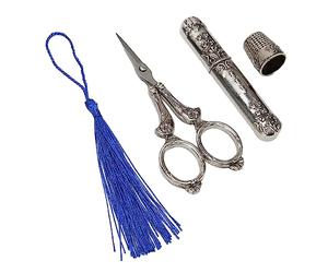 Bonbela Kit Forbici da Ricamo Vintage con Ditale e Custodia per Aghi | Strumenti da Cucito Antichi in Lega, Spazio Compatto per Aghi e Anelli, Adatti per Artigiani e Collezionisti