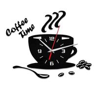 Bonbela Orologio da Parete in Acrilico Fai-da-Te Moderno Orologio da caffè Muto Orologio da Parete a Forma di Tazza Orologio con Numeri Vuoti (Nero)