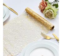 BonBotimen Runner da Tavola Natalizio in Oro, Tovaglia Lucida in Rete, Runner Rettangolare in Organza, Decorazione da Tavolo per Matrimonio, Centrotavola, Festa di Compleanno, 28x275 cm