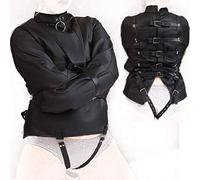 Bondage sessuale Camicia di forza in pelle PU Limitazione estrema Imbracatura per il corpo BDSM Costume Cosplay Bondage Gear Feticcio Giocattoli erotici per uomini e donne,Black-S