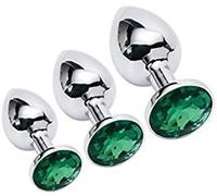 BONDAGERIE® Plug anale con gioiello di colore Verde, sacco incluso, Taglia Kit 3 Plug S M L