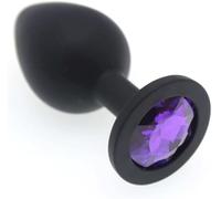 BONDAGERIE® Plug anale di colore nero in silicone medico, con gioiello viola, sacchetto incluso, Taglia S