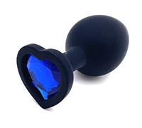 BONDAGERIE® Plug anale in silicone medico nero a cuore con gioiello blu, sexitoys per gioco di coppia, sacchetto incluso, Taglia (S)