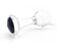 BONDAGERIE® Plug anale Vetro Trasparente con gioiello Nero, sacchetto incluso, Taglia S