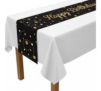 BondEron Runner da tavolo per compleanno, nero, oro, Happy Birthday, da tavolo, da uomo e da donna, in tessuto, con coriandoli, design decorativo, accessorio per feste, 180 x 35 cm
