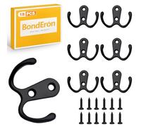 BondEron Set di 6 ganci appendiabiti da parete, colore nero, in lega di zinco, con 12 viti, robusti ganci da parete per corridoio, bagno e giacche