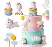 BondEron Set di 9 decorazioni a forma di unicorno per torte, arcobaleno, corno, decorazione per feste di compleanno, riutilizzabile, decorazione per torte
