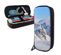 BONDIJ Astuccio in pelle con stampa bradipo, grande capacità, astuccio carino per matite e cosmetici, con cerniera, Montagna innevata, Taglia unica
