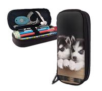 BONDIJ Astuccio in pelle con stampa girasole con pittura a olio, grande capacità portapenne carino astuccio organizer cosmetico con cerniera, Cuccioli Husky Cani, Taglia unica