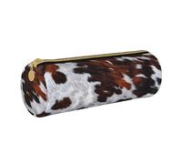 BONDIJ Astuccio in pelle da donna con stampa di fiori di ibisco con colibrì, astuccio portapenne con cerniera per ufficio, Pelle bovina rossa e bianca, Taglia unica