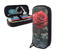 BONDIJ Astuccio in pelle stampata con microfono dorato, grande capacità, astuccio carino per matite e cosmetici, con cerniera, Fiore di rosa., Taglia unica