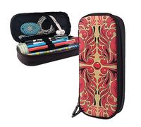 BONDIJ Astuccio in pelle stampata con motivo artistico russo, astuccio per penne di grande capacità, astuccio carino per cosmetici, organizer con cerniera, Modello di arte russa, Taglia unica,