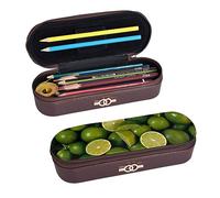 BONDIJ Bella piuma di pavone stampato sacchetto della matita del cuoio, grande capacità borse penna carino astuccio cosmetico organizzatore borsa con cerniera, Lime Verde Fresco, Taglia unica