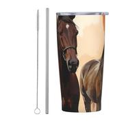 BONDIJ Bicchiere da 590 ml con coperchio e cannuccia marrone silhouette di cavallo bicchiere isolato in acciaio inox tazze isolate sottovuoto tazza di caffè ghiaccio doppia parete auto tazza da