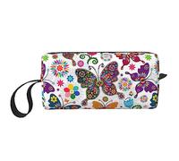 BONDIJ Borsa da trucco da viaggio, Borsa da toeletta portatile, Borsa cosmetica da viaggio con motivo floreale bianco di grande capacità, borsa portaoggetti multifunzionale, bianca, taglia unica