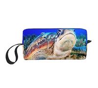 BONDIJ Borsa da trucco da viaggio, Borsa da toeletta portatile, Borsa cosmetica da viaggio con tartaruga marina di grande capacità, borsa portaoggetti multifunzionale, bianca, taglia unica