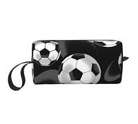 BONDIJ Borsa da trucco da viaggio, Borsa da toeletta portatile, Borsa cosmetica da viaggio nera da calcio di grande capacità, borsa portaoggetti multifunzionale, bianca, taglia unica