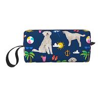 BONDIJ Borsa da trucco da viaggio, borsa da toilette portatile, borsa cosmetica da viaggio con golden retriever di grande capacità, borsa portaoggetti multifunzionale, bianca, taglia unica