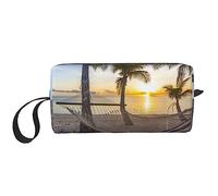 BONDIJ Borsa da trucco da viaggio, Borsa da toilette portatile, Borsa cosmetica da viaggio in spiaggia paradisiaca di grande capacità, borsa portaoggetti multifunzionale, bianca, taglia unica