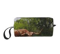 BONDIJ Borsa per il trucco da viaggio, Borsa da toeletta portatile, Borsa cosmetica da viaggio Longhorn Steer di grande capacità, Borsa portaoggetti multifunzionale, Bianco, Taglia unica, bianco,